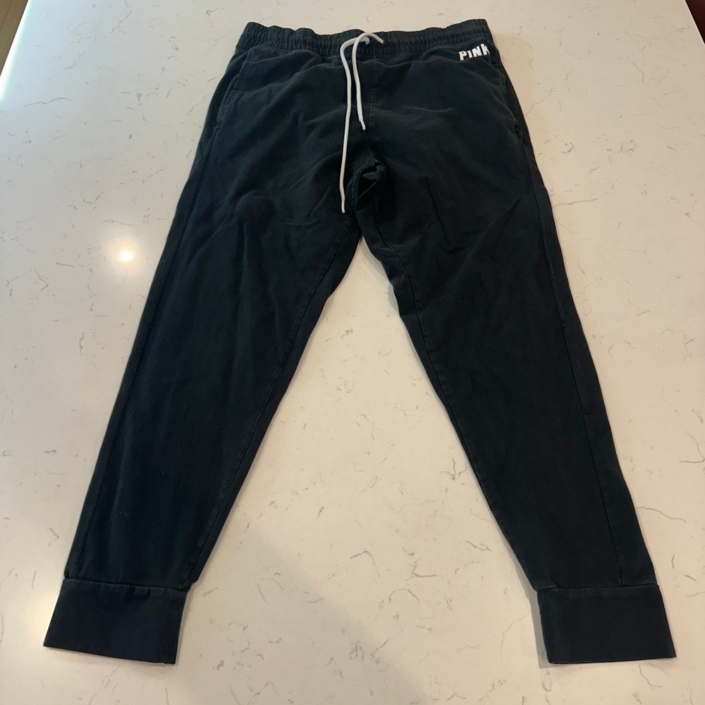 Victoria's Secret PINK Women Black Jogger Sweatpants XL Drawstring Pockets
